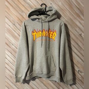 Thrasher San Francisco Gray Flames Skater Hoodie Strings Skate or Die Sweater